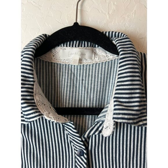 Eden & Olivia Sz 2X Blue White Striped Feminine Blouse with Sleeve Ties Pockets - Picture 2 of 6
